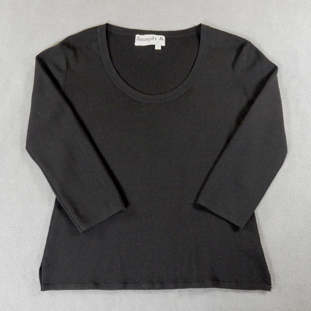 Vintage Joseph A Womens Shirt Medium Black Ribbed Stretch Scoop Neck 3/4 Sleeve